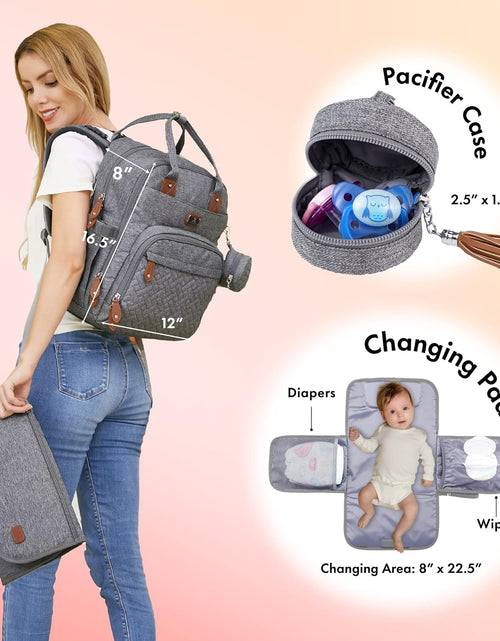 Load image into Gallery viewer, Diaper Bag Backpack with Portable Changing Pad, Pacifier Case and Stroller Straps, Large Unisex Baby Bags for Boys Girls, Multipurpose Travel Back Pack for Moms Dads, Gray
