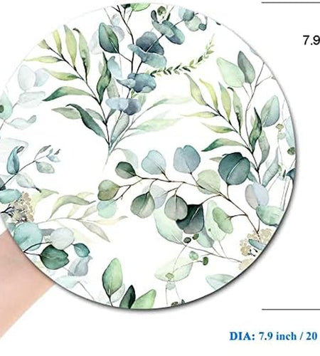 Mouse Pad, Cute Mousepad with Design, round Grass Leaves Mat, Small Non-Slip Rubber Gaming Pads, Office Home Personalized Pad