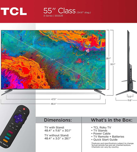 55-Inch 5-Series 4K UHD Dolby Vision HDR QLED Roku Smart TV - 55S535, 2021 Model
