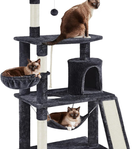 62In Multi-Level Cat Tree Tower Condo with Scratching Posts, Removable Platform & Hammock, Cat Activity Center Play Furniture for Kittens, Cats, and Pets