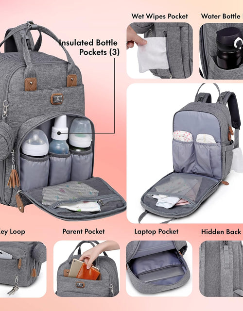 Load image into Gallery viewer, Diaper Bag Backpack with Portable Changing Pad, Pacifier Case and Stroller Straps, Large Unisex Baby Bags for Boys Girls, Multipurpose Travel Back Pack for Moms Dads, Gray
