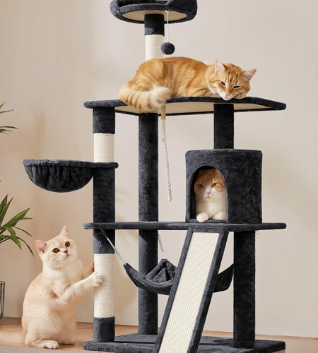 62In Multi-Level Cat Tree Tower Condo with Scratching Posts, Removable Platform & Hammock, Cat Activity Center Play Furniture for Kittens, Cats, and Pets