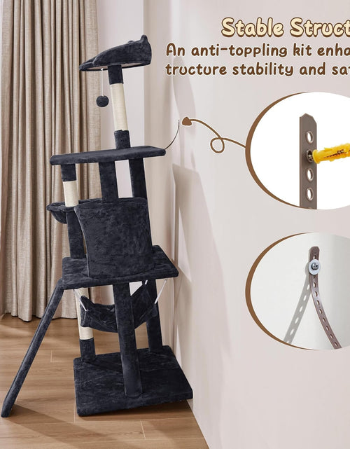 Load image into Gallery viewer, 62In Multi-Level Cat Tree Tower Condo with Scratching Posts, Removable Platform &amp; Hammock, Cat Activity Center Play Furniture for Kittens, Cats, and Pets
