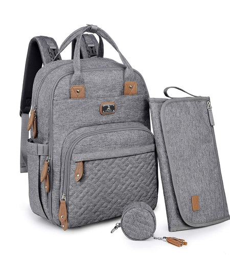 Diaper Bag Backpack with Portable Changing Pad, Pacifier Case and Stroller Straps, Large Unisex Baby Bags for Boys Girls, Multipurpose Travel Back Pack for Moms Dads, Gray