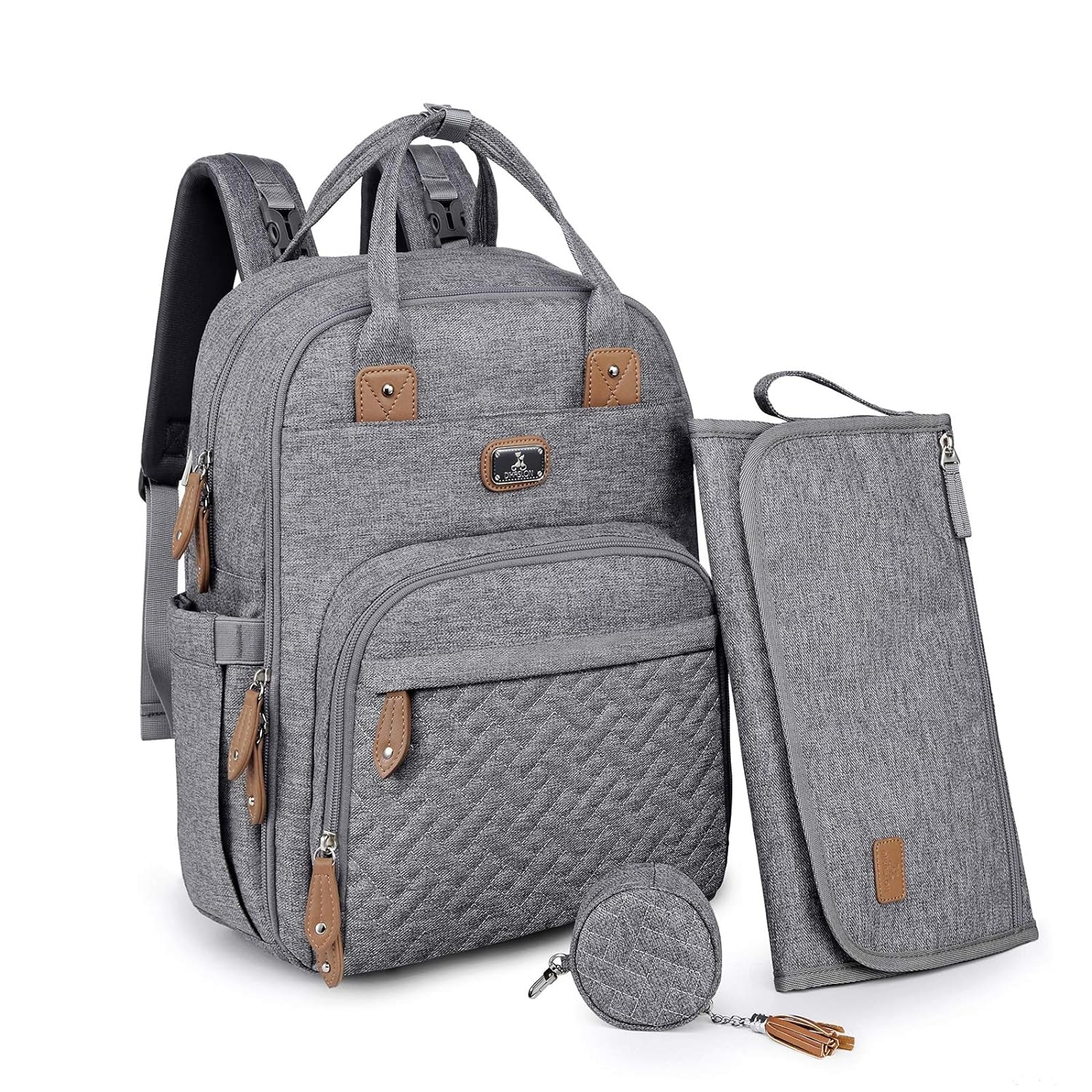 Diaper Bag Backpack with Portable Changing Pad, Pacifier Case and Stroller Straps, Large Unisex Baby Bags for Boys Girls, Multipurpose Travel Back Pack for Moms Dads, Gray